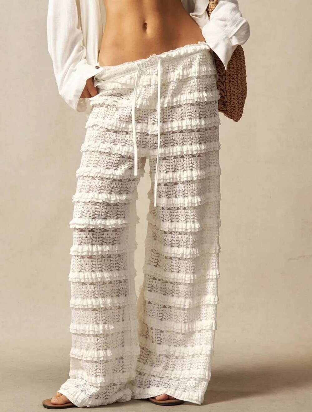 Lace Drawstring Wide-Leg Pants - Picture 2 of 5